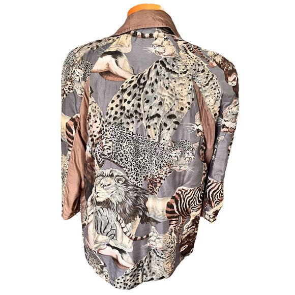 VINTAGE Adam Douglass Womens Puff Jacket Blazer Animal Print  Gray - Picture 2 of 9